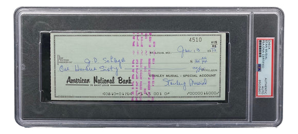 Stan Musial St. Louis Cardinals Signed Personal Bank Check PSA/DNA 85025601 Sports Integrity