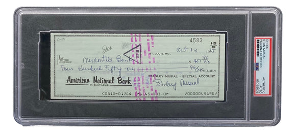 Stan Musial St. Louis Cardinals Signed Personal Bank Check PSA/DNA 85025605 Sports Integrity
