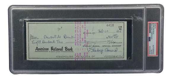 Stan Musial St. Louis Cardinals Signed Personal Bank Check PSA/DNA 85025609 Sports Integrity