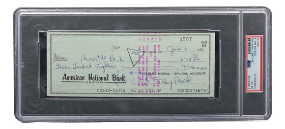 Stan Musial St. Louis Cardinals Signed Personal Bank Check PSA/DNA 85025611 Sports Integrity