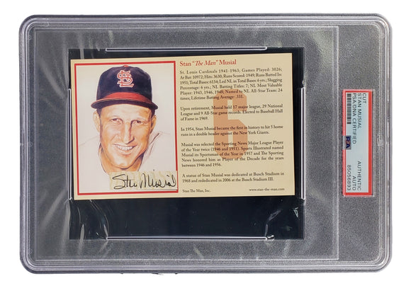 Stan Musial Signed In Black Slabbed 4x6 St. Louis Cardinals Postcard PSA/DNA Sports Integrity