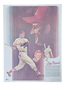 Stan Musial Signed 18x24 St. Louis Cardinals Lithograph HOF 69 Inscribed BAS