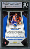 A Stephen Curry Signed 2017-18 Panini Prizm #41 Golden State Warriors card by Sports Integrity, authenticated by Beckett Grading Services and encased for protection.