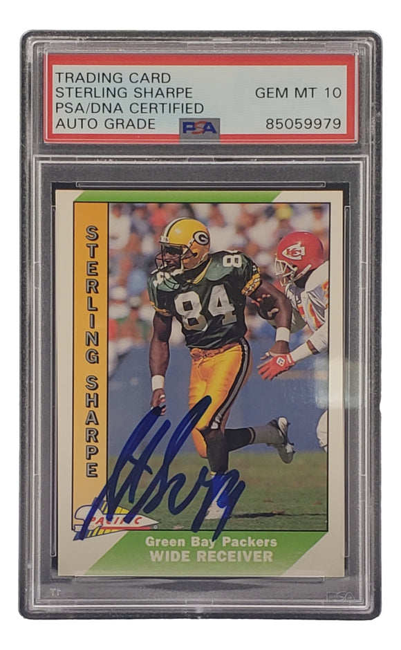 Sterling Sharpe Signed 1991 Pacific #166 Packers Trading Card PSA/DNA Gem MT 10
