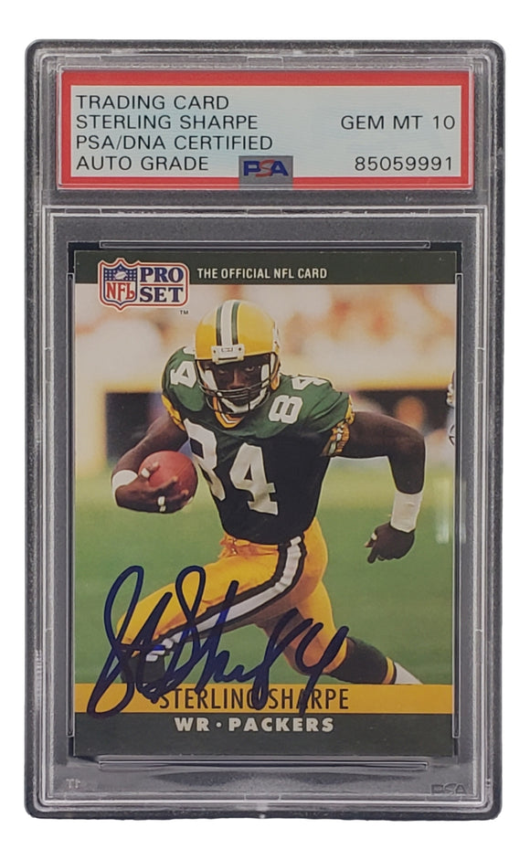 Sterling Sharpe Signed 1990 Pro Set #114 Packers Trading Card PSA/DNA Gem MT 10