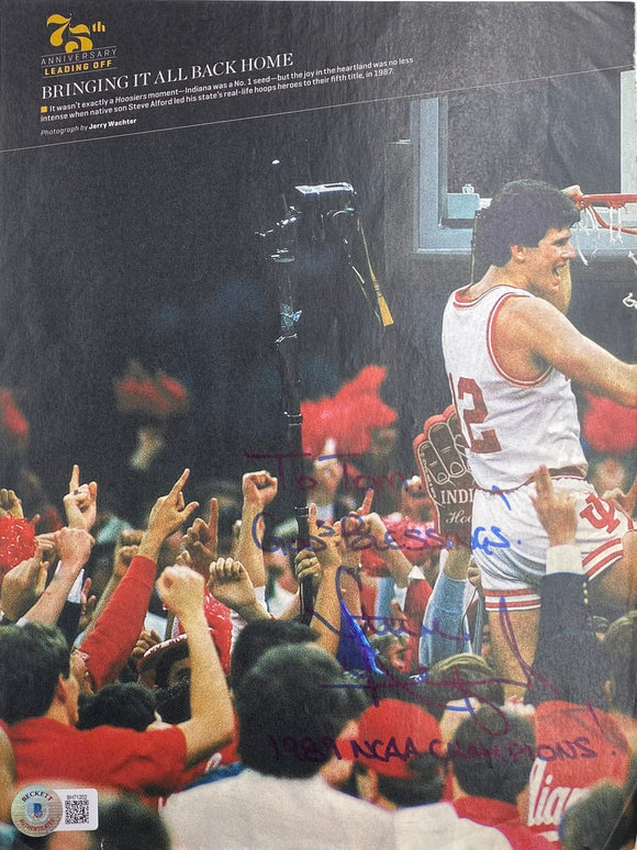 Steve Alford Signed Indiana Magazine Page 1981 NCAA Champions BAS BH71202
