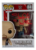 A Stone Cold Steve Austin Signed WWE Funko Pop #84 BAS by Sports Integrity is displayed in its box, with Steve Austin’s autograph in red ink across the clear window.