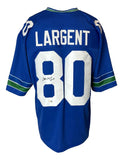 Steve Largent Seattle Signed Blue Football Jersey HOF 95 JSA QR Hologram