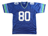 Steve Largent Seattle Signed Blue Stat Football Jersey HOF 95 Inscribed JSA