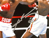 Sugar Ray Leonard Thomas Hearns Signed 8x10 Vertical Boxing Punch Photo BAS