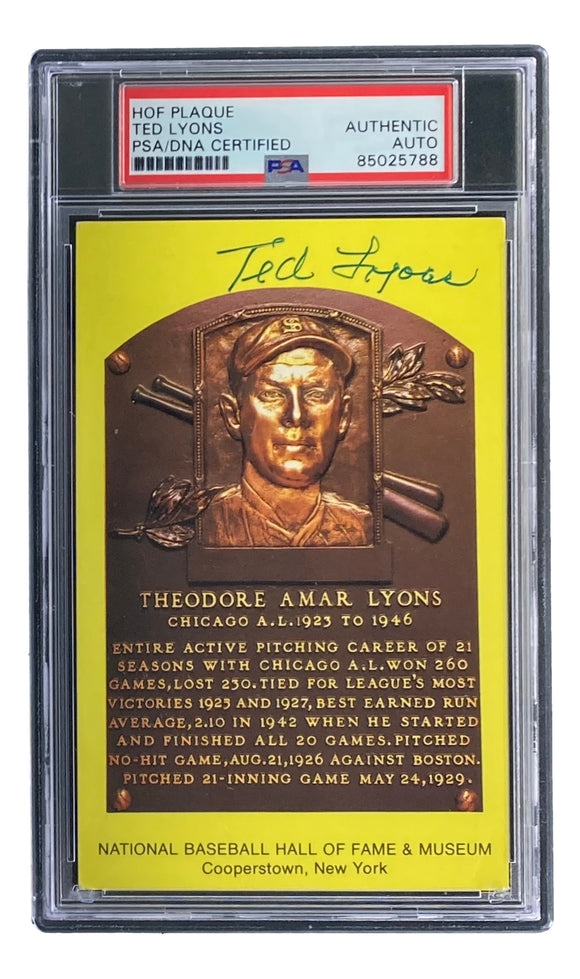 Ted Lyons Signed 4x6 Chicago White Sox HOF Plaque Card PSA/DNA 85025788