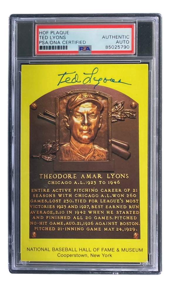 Ted Lyons Signed 4x6 Chicago White Sox HOF Plaque Card PSA/DNA 85025790