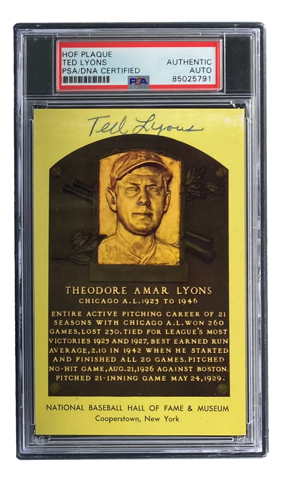 Ted Lyons Signed 4x6 Chicago White Sox HOF Plaque Card PSA/DNA 85025791