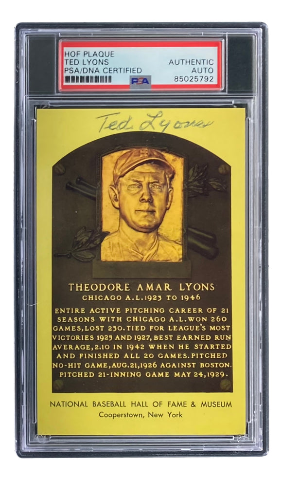 Ted Lyons Signed 4x6 Chicago White Sox HOF Plaque Card PSA/DNA 85025792 Sports Integrity