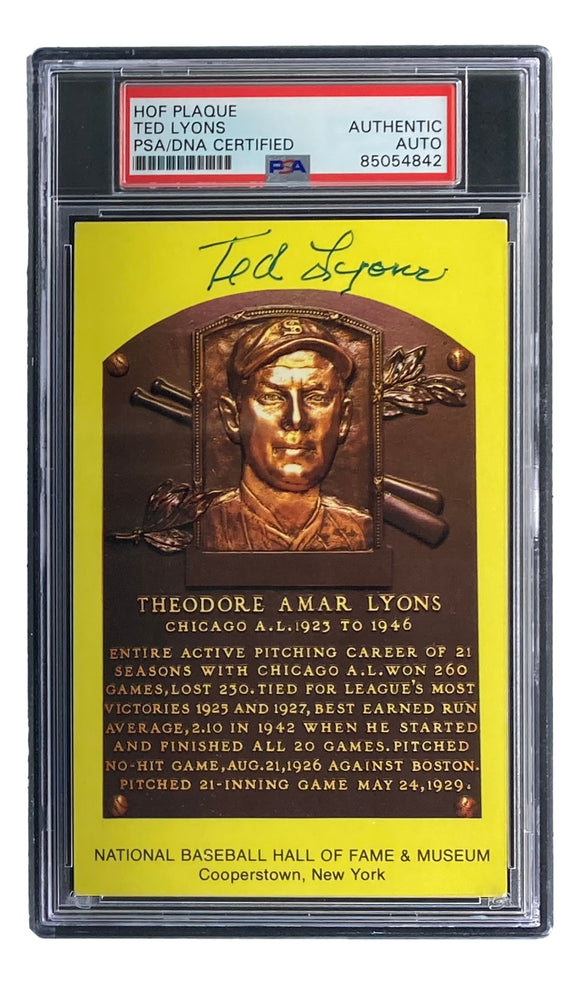 Ted Lyons Signed 4x6 Chicago White Sox HOF Plaque Card PSA/DNA 85054842