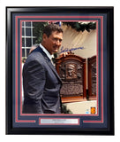 The Sports Integrity Ted Williams Signed Framed 16x20 Boston Red Sox Hall Of Fame Photo features Ted in a suit by his Hall of Fame plaque, autograph above, framed with red, white, and blue accents plus a "Ted Williams" nameplate. PSA/DNA LOA included.