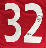 This Carlos Tevez Signed Manchester United Nike Soccer Jersey by Sports Integrity features large white 32 numbers, Tevez’s autograph with “32” inside the digit 2, and a BAS authentication sticker below the numbers.