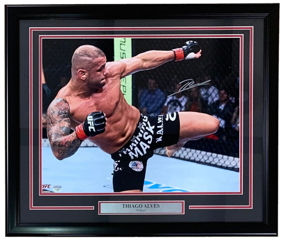 Thiago Alves Signed Framed 16x20 UFC Kick Photo Fanatics