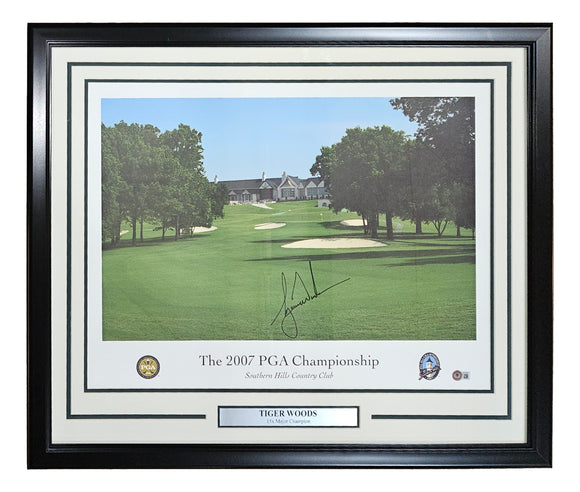 Tiger Woods Signed Framed 18x24 2007 PGA Championship Lithograph BAS LOA Sports Integrity