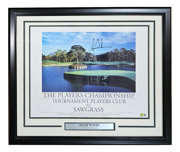 Tiger Woods Signed Framed 16x20 PGA TPC Sawgrass Poster BAS LOA Sports Integrity