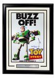 Sports Integrity Tim Allen signed framed 11x17 Toy Story photo features Buzz Lightyear with "BUZZ OFF!" text, Toy Story logo, and "Coming to life November 22." Authenticated with a PSA/DNA hologram.