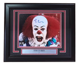 The Sports Integrity Tim Curry Signed Framed 8x10 IT Pennywise The Clown Photo BAS features his autograph above the image and a nameplate reading "Tim Curry IT" below, all professionally framed.