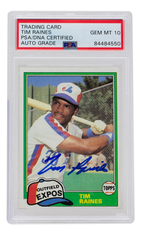 Tim Raines Signed Slabbed 1981 Expos Topps Traded Baseball Card #816 PSA/DNA Auto 10