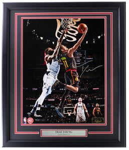 Trae Young Signed Framed Atlanta Hawks 16x20 Basketball Reverse Photo Panini Sports Integrity