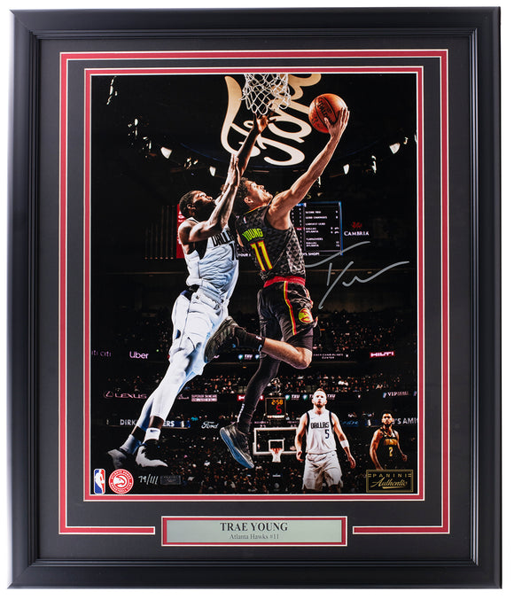 Trae Young Signed Framed Atlanta Hawks 16x20 Basketball Reverse Photo Panini Sports Integrity