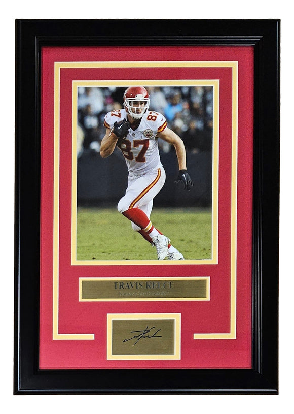 Travis Kelce Framed 8x10 Chiefs White Jersey Photo w/ Laser Engraved Signature