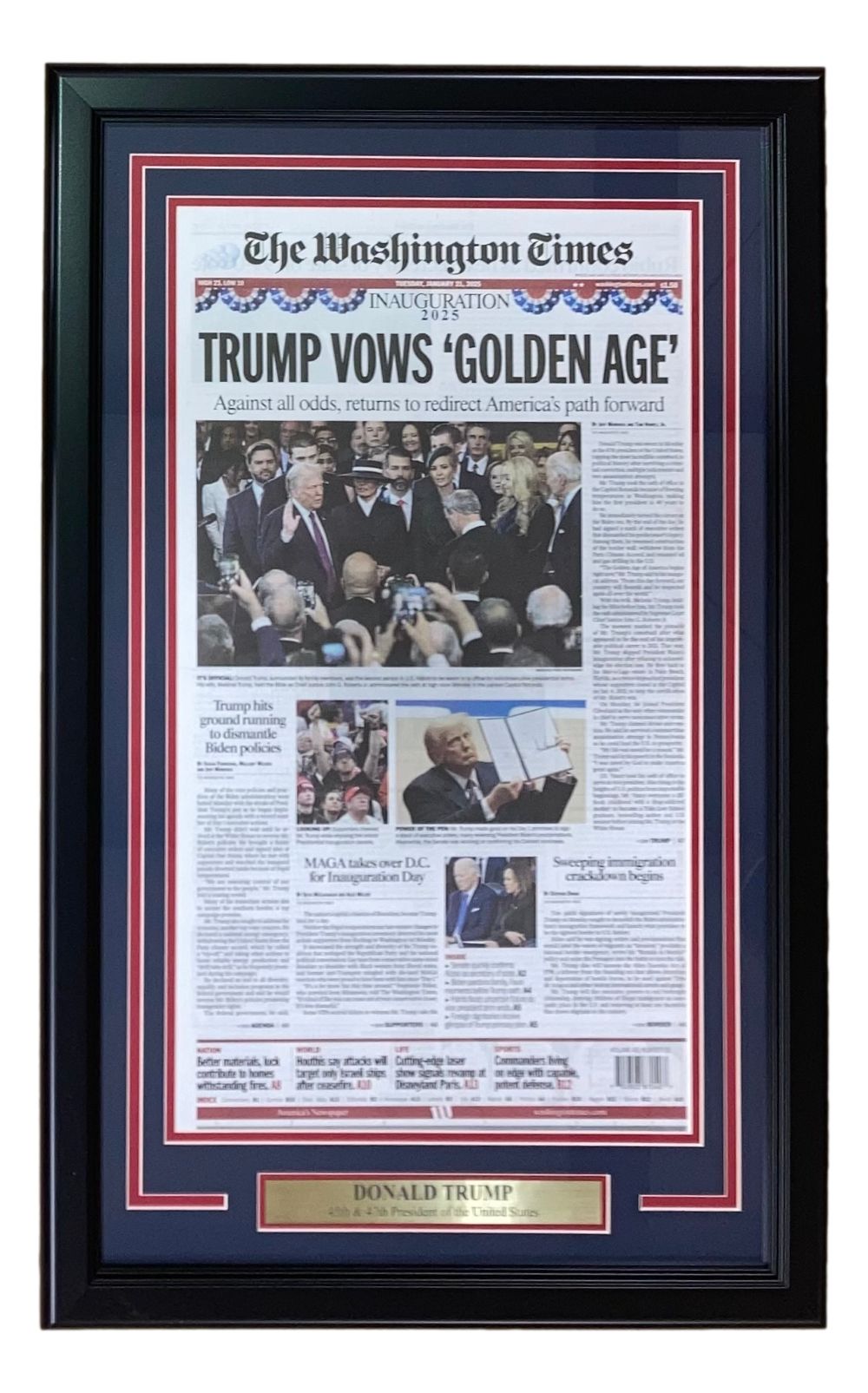 Donald Trump Framed Washington Times 2025 Inauguration Day Newspaper ...