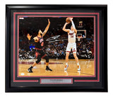 The Sports Integrity Tyler Herro Signed Framed 16x20 Miami Heat Photo (JSA) shows Herro (#14) shooting over a Bulls defender, with his name labeled beneath the image.