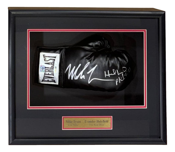 Mike Tyson Evander Holyfield Signed Framed Black Everlast Right Hand Glove JSA