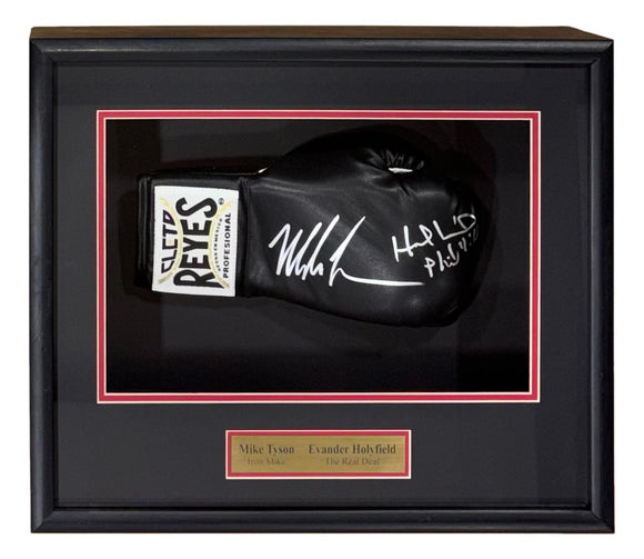 Mike Tyson Evander Holyfield Signed Framed RH Black Cleto Reyes Boxing Glove JSA