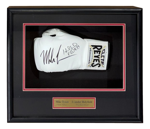 Mike Tyson Evander Holyfield Signed Framed Left Hand White Cleto Reyes Glove JSA