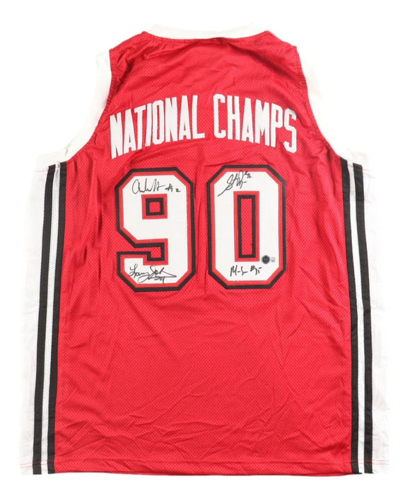 1989-90 UNLV Larry Johnson Augmon Hunt Scurry Signed Red Basketball Jersey BAS