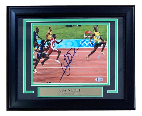 Usain Bolt Signed Framed 8x10 Olympic Track Legend Photo BAS AA15543