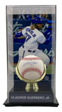 The Sports Integrity Vladimir Guerrero Jr Blue Jays Signed Official MLB Baseball comes in a JSA-certified photo case, featuring an image of Guerrero Jr. batting in his Toronto uniform and a nameplate display.