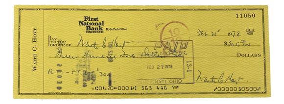 Waite Hoyt New York Yankees Signed Personal Bank Check #11050 BAS Sports Integrity