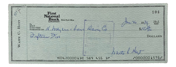 Waite Hoyt New York Yankees Signed Personal Bank Check #104 BAS Sports Integrity