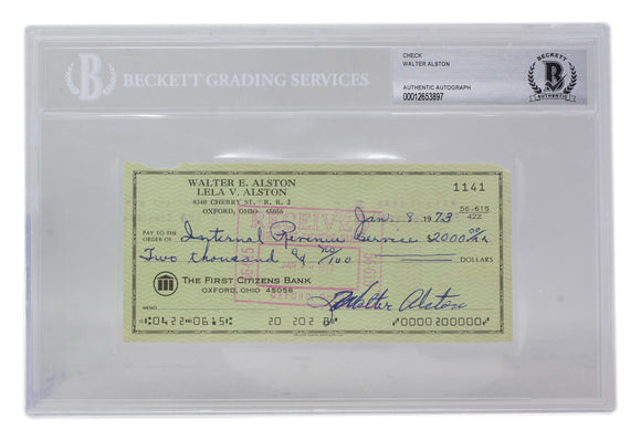 Walter Alston Signed Los Angeles Dodgers Personal Bank Check #1141 BGS Sports Integrity