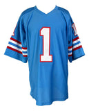 Warren Moon Houston Signed Blue Football Jersey HOF 06 Inscribed BAS