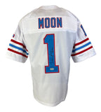 Warren Moon Houston Signed White Football Jersey HOF 06 Inscribed BAS