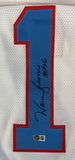 Warren Moon Houston Signed White Football Jersey HOF 06 Inscribed BAS