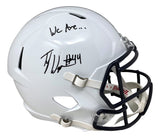 A Tyler Warren signed Penn State full size Speed replica helmet by Sports Integrity features "We Are" and #44 in black marker, with a dark faceguard. Authenticated by JSA.