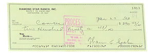 Warren Spahn Milwaukee Braves Signed Personal Bank Check #1913 BAS Sports Integrity