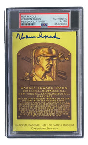 Warren Spahn Signed 4x6 Milwaukee Braves Hall Of Fame Plaque Card PSA/DNA 85027806