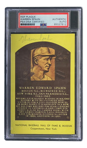 Warren Spahn Signed 4x6 Milwaukee Braves Hall Of Fame Plaque Card PSA/DNA 85027812