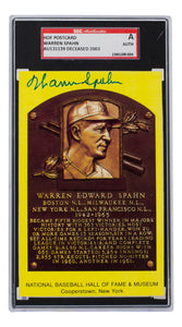 Warren Spahn Signed Slabbed Milwaukee Braves Hall of Fame Plaque Postcard SGC