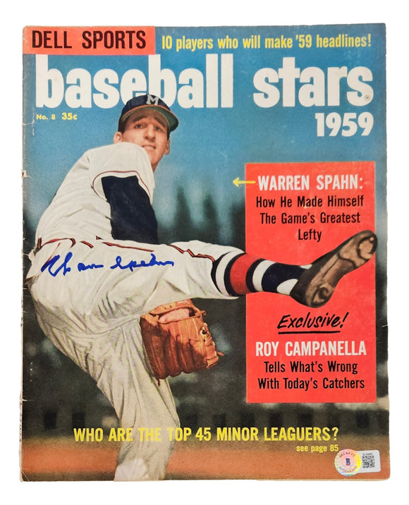 Warren Spahn Milwaukee Braves Signed 1959 Dell Sports Magazine BAS